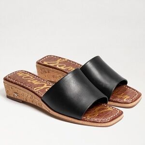 Sam Edelman Valery Sandals Women’s Black Leather Slide Mule Wedge Slip On Size 9